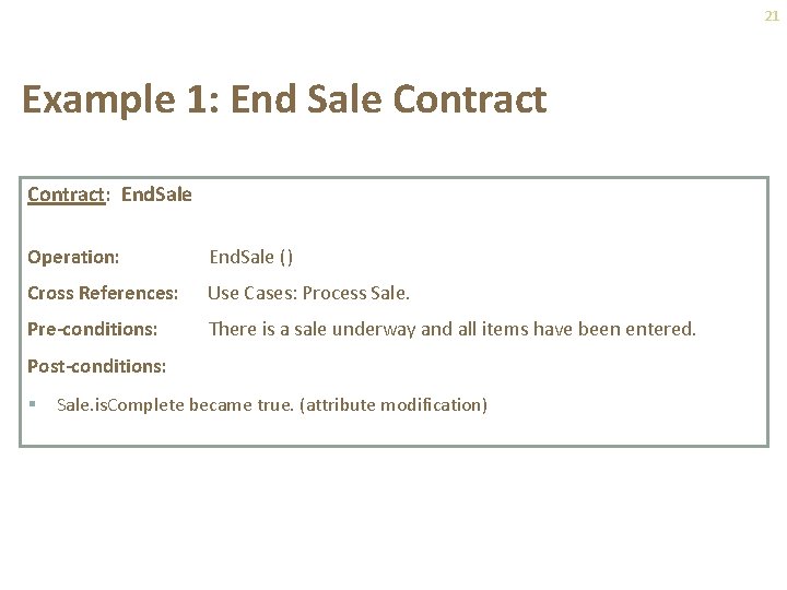 21 Example 1: End Sale Contract: End. Sale Operation: End. Sale () Cross References: