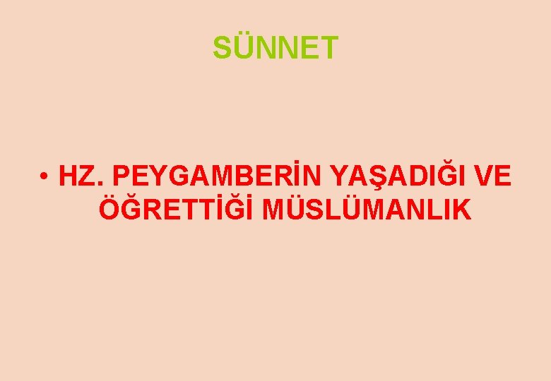 SÜNNET • HZ. PEYGAMBERİN YAŞADIĞI VE ÖĞRETTİĞİ MÜSLÜMANLIK 