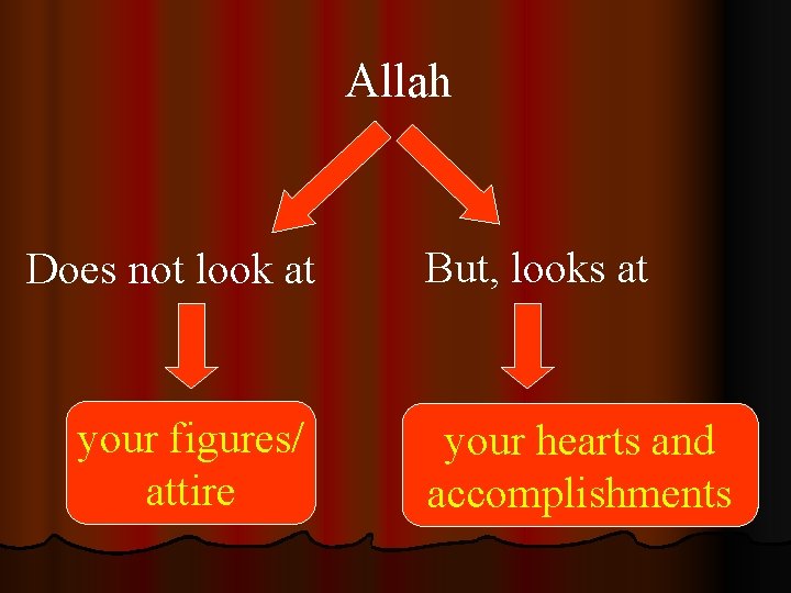 Allah Does not look at your figures/ attire But, looks at your hearts and