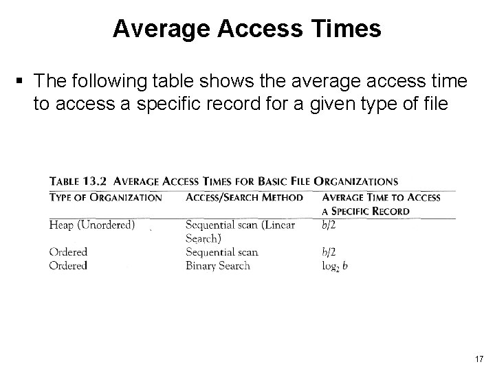 Average Access Times § The following table shows the average access time to access