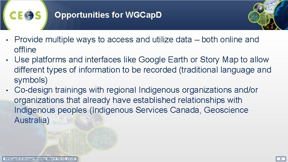 Opportunities for WGCap. D • • • Provide multiple ways to access and utilize