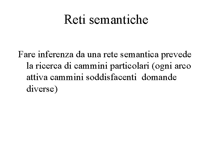 Reti semantiche Fare inferenza da una rete semantica prevede la ricerca di cammini particolari