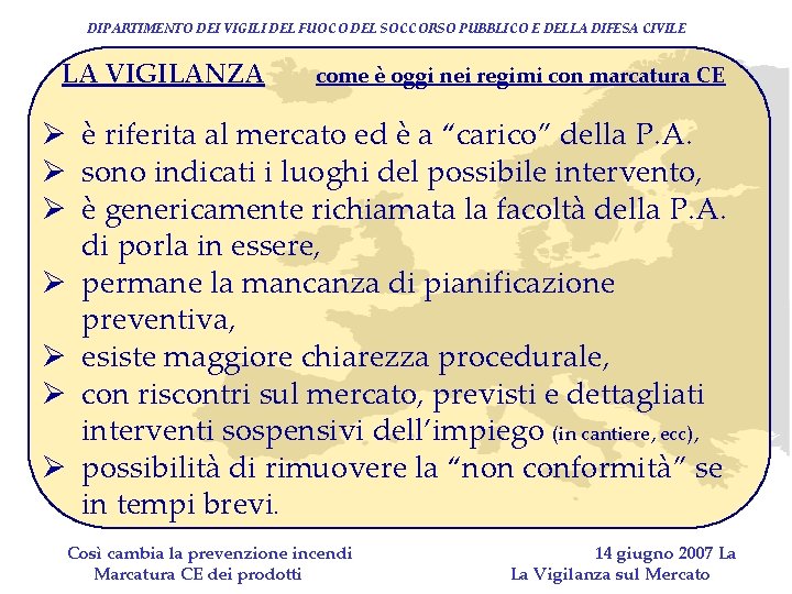 DIPARTIMENTO DEI VIGILI DEL FUOCO DEL SOCCORSO PUBBLICO E DELLA DIFESA CIVILE LA VIGILANZA