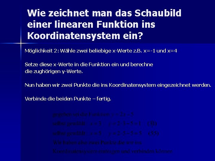 Wie zeichnet man das Schaubild einer linearen Funktion ins Koordinatensystem ein? Möglichkeit 2: Wähle