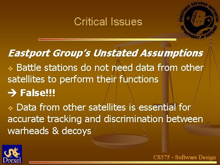 Critical Issues Eastport Group’s Unstated Assumptions Battle stations do not need data from other