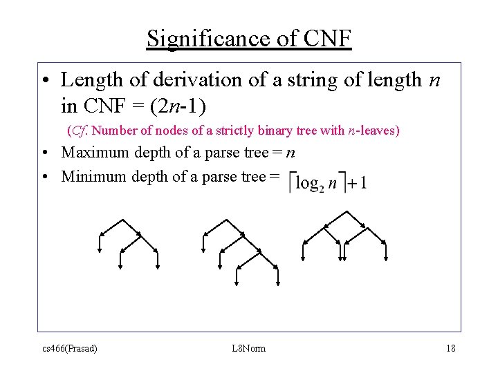 Significance of CNF • Length of derivation of a string of length n in