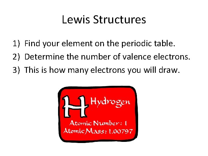 Lewis Structures 1) Find your element on the periodic table. 2) Determine the number