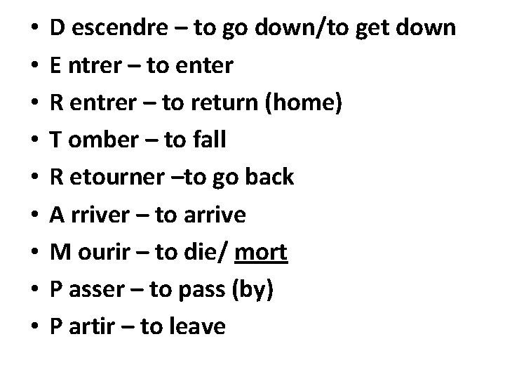  • • • D escendre – to go down/to get down E ntrer
