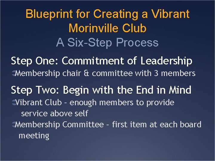 Blueprint for Creating a Vibrant Morinville Club A Six-Step Process Step One: Commitment of