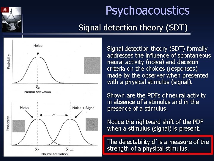 Psychoacoustics Signal detection theory (SDT) formally addresses the influence of spontaneous neural activity (noise)