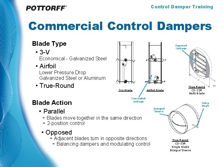 Control Damper Training Commercial Control Dampers Blade Type • 3 -V Exposed Linkage Economical
