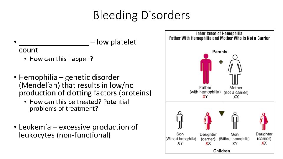 Bleeding Disorders • _________ – low platelet count • How can this happen? •