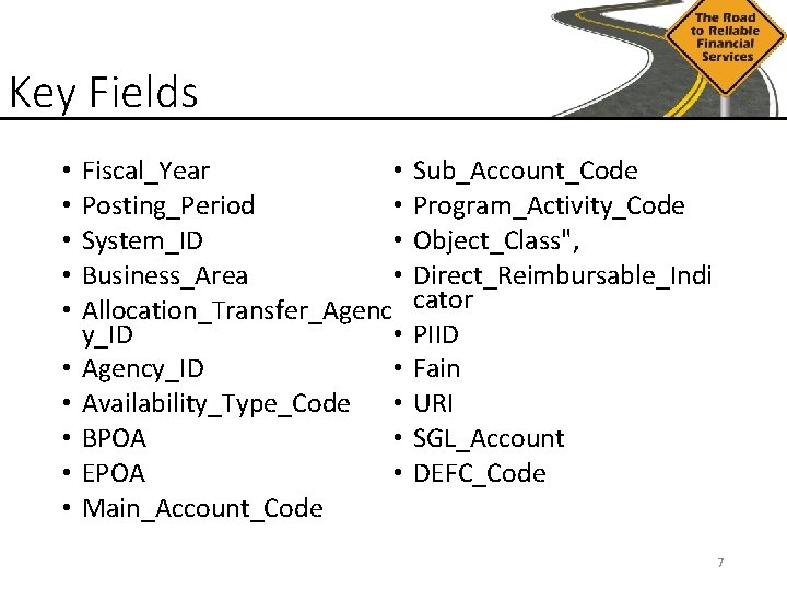 Key Fields • • • Fiscal_Year • Posting_Period • System_ID • Business_Area Allocation_Transfer_Agenc •