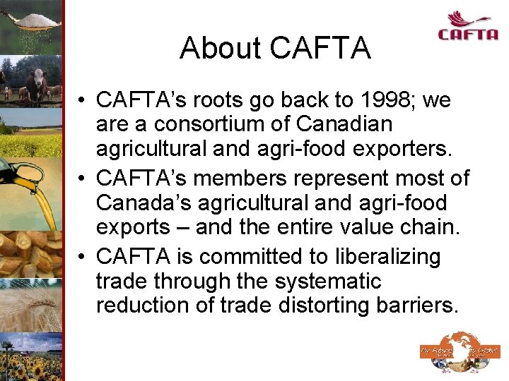 About CAFTA • CAFTA’s roots go back to 1998; we are a consortium of