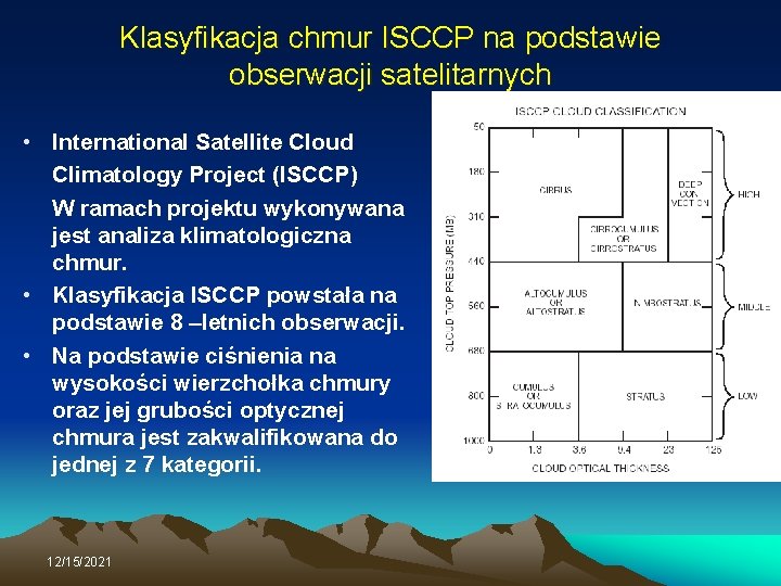 Klasyfikacja chmur ISCCP na podstawie obserwacji satelitarnych • International Satellite Cloud Climatology Project (ISCCP)