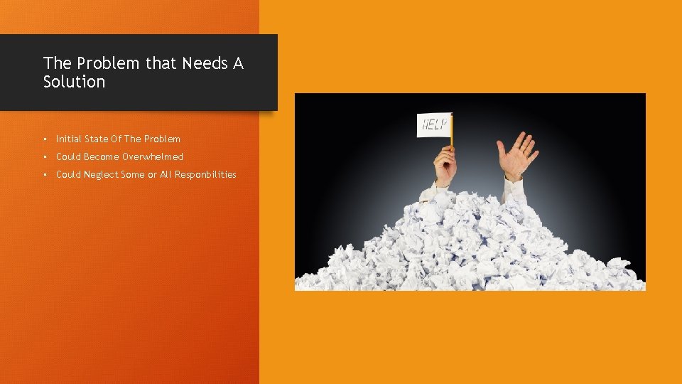 The Problem that Needs A Solution • Initial State Of The Problem • Could