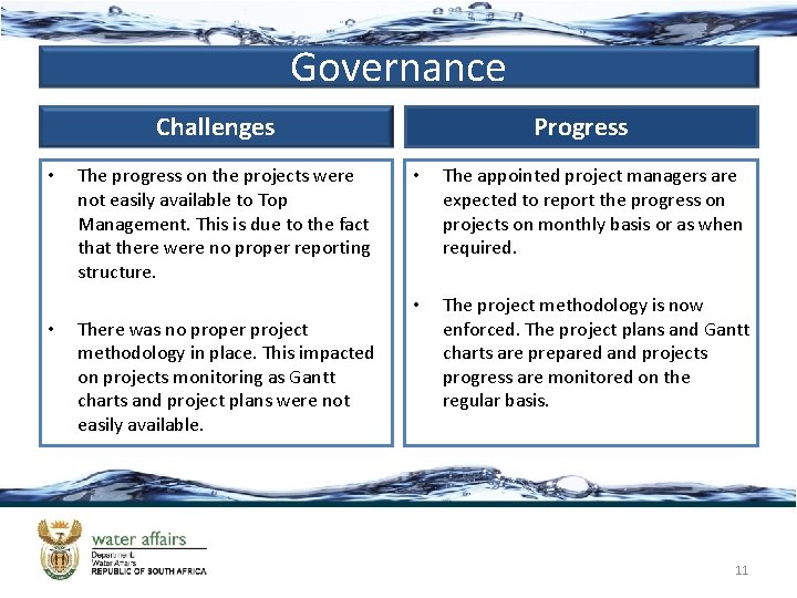 Governance Challenges • • The progress on the projects were not easily available to