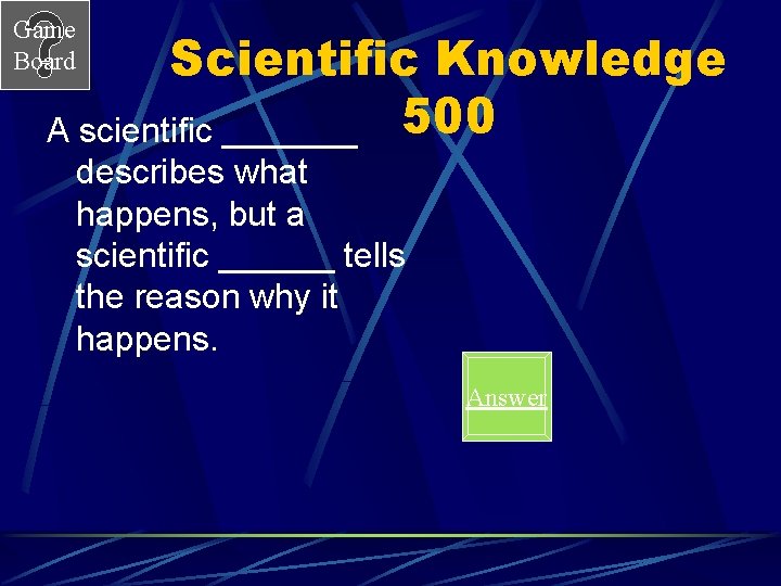 Game Board Scientific Knowledge A scientific _______ 500 describes what happens, but a scientific