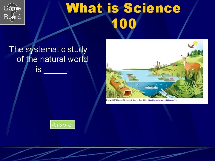 Game Board What is Science 100 The systematic study of the natural world is