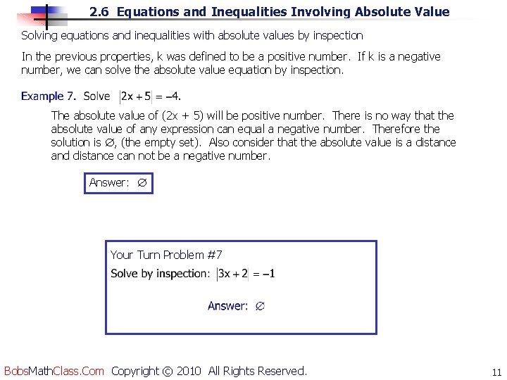 2. 6 Equations and Inequalities Involving Absolute Value Solving equations and inequalities with absolute