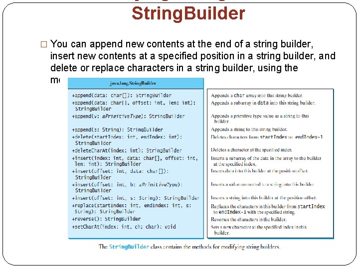 String. Builder � You can append new contents at the end of a string