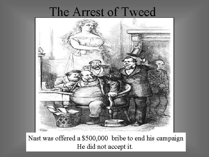 The Arrest of Tweed Nast was offered a $500, 000 bribe to end his