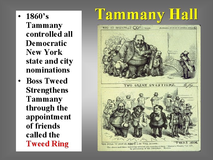  • 1860’s Tammany controlled all Democratic New York state and city nominations •