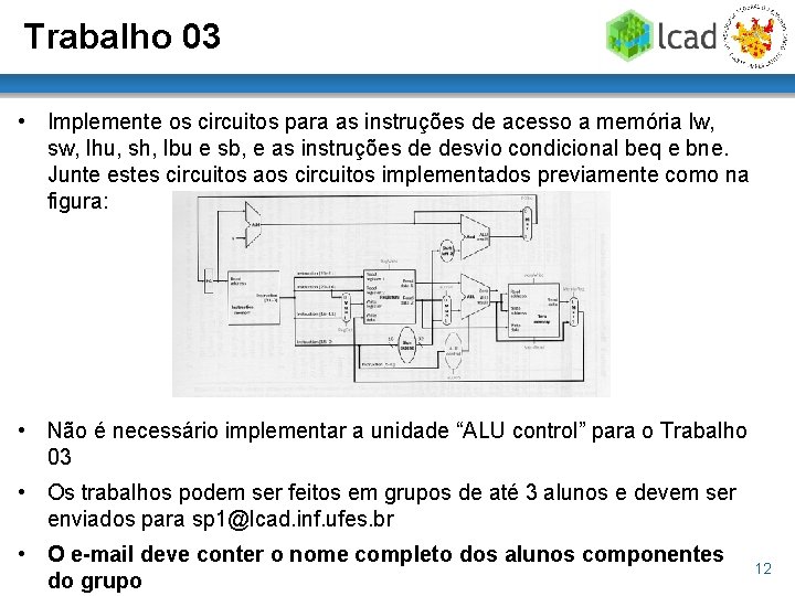 Trabalho 03 • Implemente os circuitos para as instruções de acesso a memória lw,