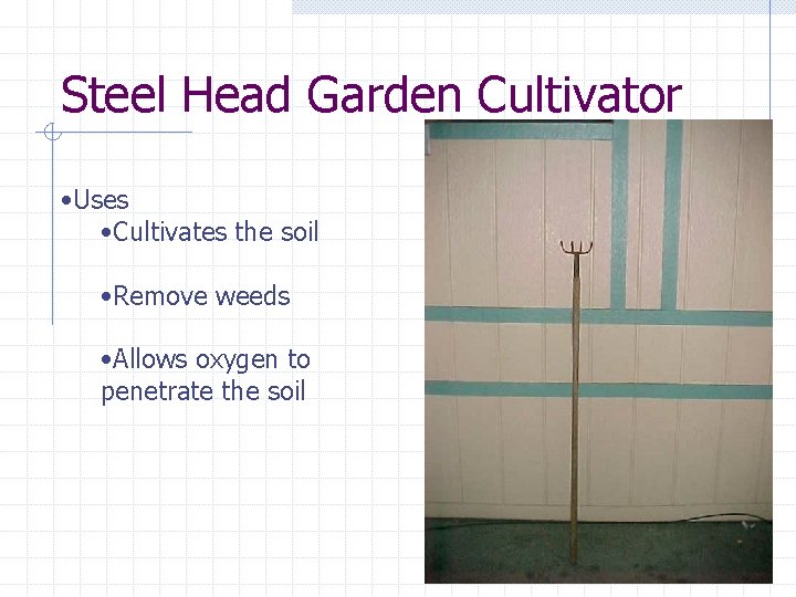 Steel Head Garden Cultivator • Uses • Cultivates the soil • Remove weeds •