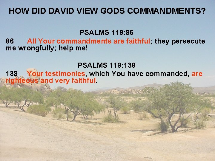 HOW DID DAVID VIEW GODS COMMANDMENTS? PSALMS 119: 86 86 All Your commandments are