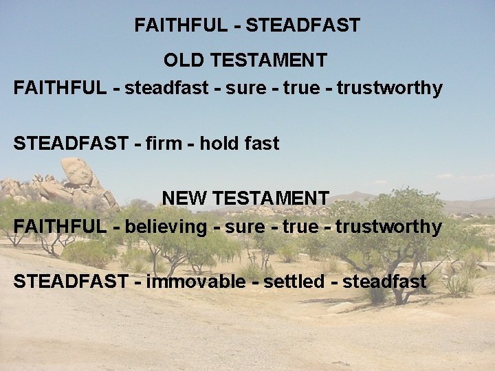 FAITHFUL - STEADFAST OLD TESTAMENT FAITHFUL - steadfast - sure - trustworthy STEADFAST -