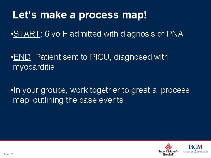 Let’s make a process map! • START: 6 yo F admitted with diagnosis of