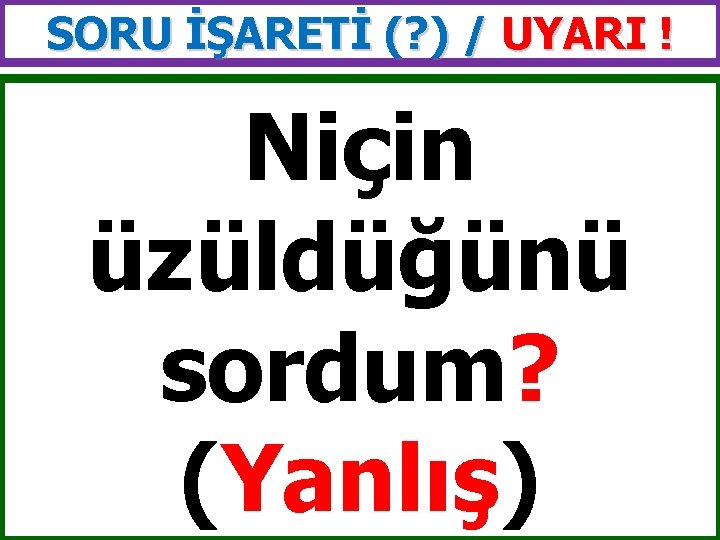 SORU İŞARETİ (? ) / UYARI ! Niçin üzüldüğünü sordum? (Yanlış) 