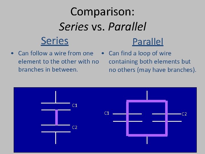 Comparison: Series vs. Parallel Series Parallel • Can follow a wire from one •