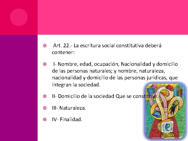  Art. 22. - La escritura social constitutiva deberá contener: I- Nombre, edad, ocupación,
