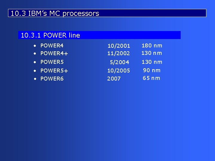 10. 3 IBM’s MC processors 10. 3. 1 POWER line • POWER 4+ •