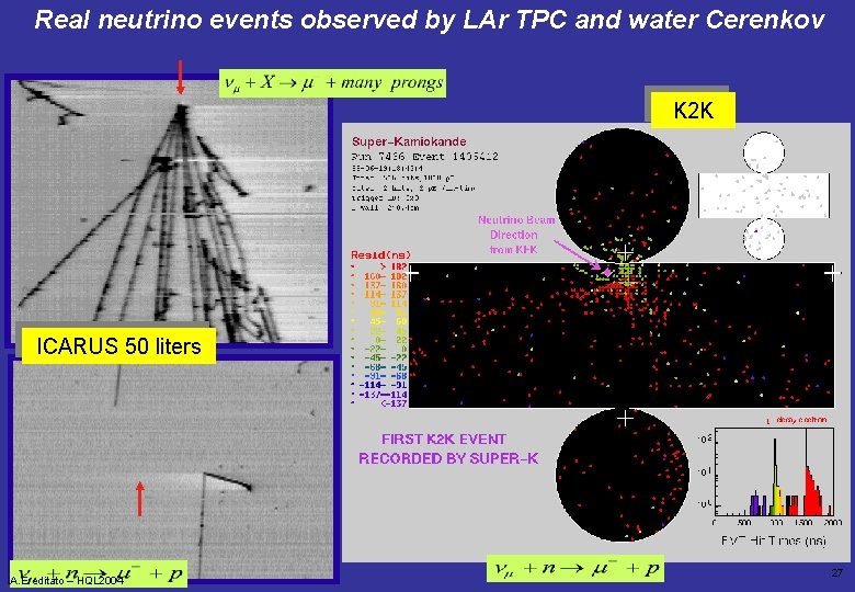 Real neutrino events observed by LAr TPC and water Cerenkov K 2 K ICARUS