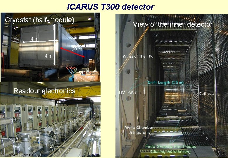 ICARUS T 300 detector Cryostat (half-module) View of the inner detector 4 m 20