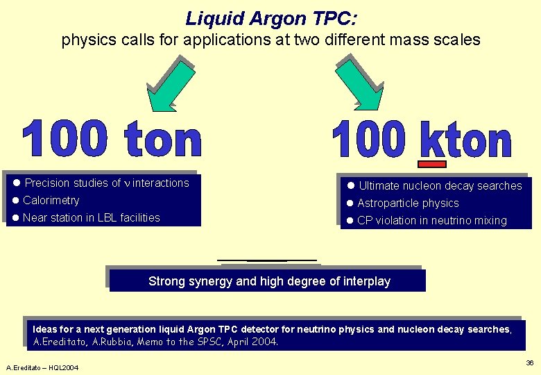 Liquid Argon TPC: physics calls for applications at two different mass scales l Precision