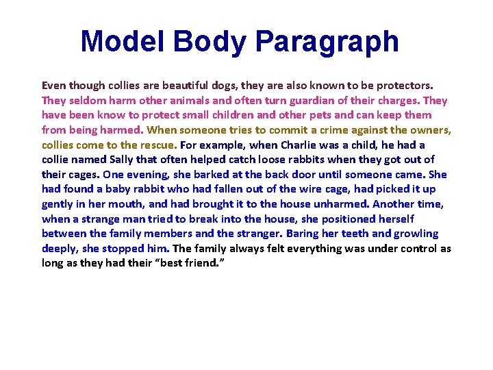 Model Body Paragraph Even though collies are beautiful dogs, they are also known to