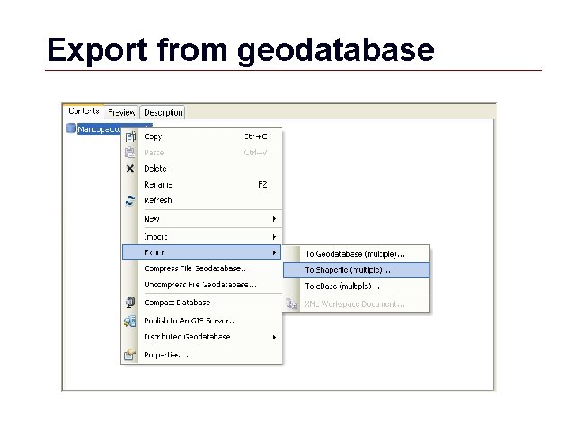 Export from geodatabase GIS 46 Export from geodatabase GIS 46