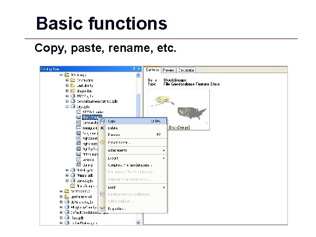 Basic functions Copy, paste, rename, etc. GIS 52 Basic functions Copy, paste, rename, etc. GIS 52