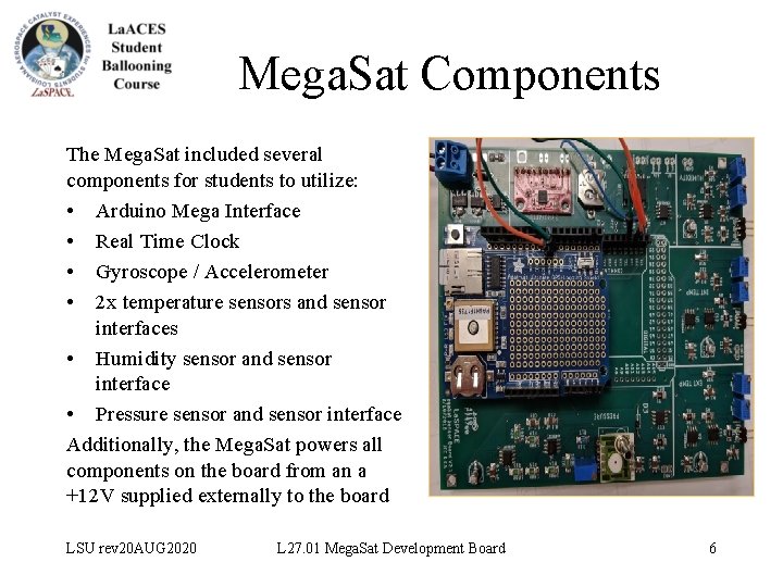 Mega. Sat Components The Mega. Sat included several components for students to utilize: •