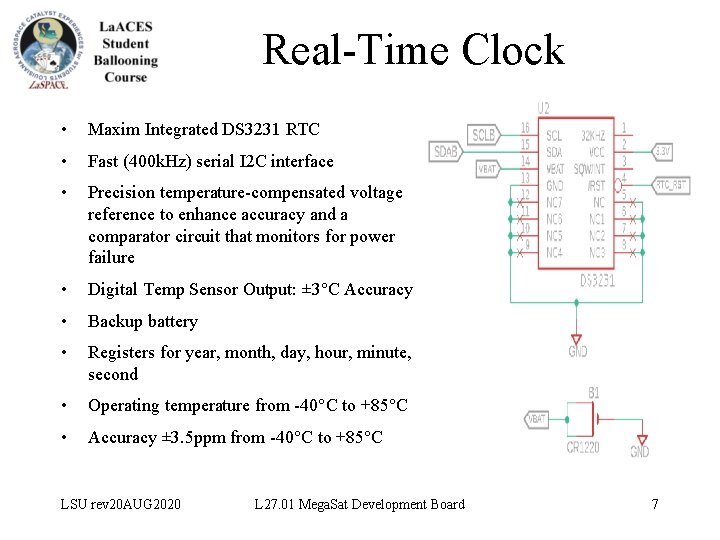 Real-Time Clock • Maxim Integrated DS 3231 RTC • Fast (400 k. Hz) serial