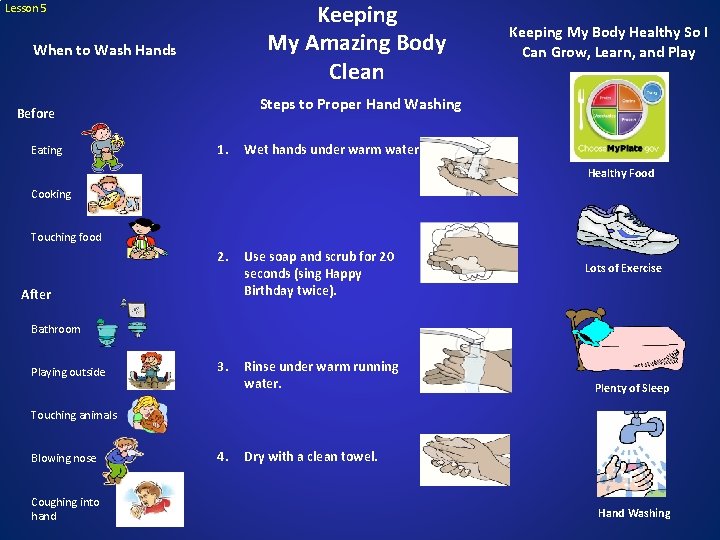 Keeping My Amazing Body Clean Lesson 5 When to Wash Hands Steps to Proper