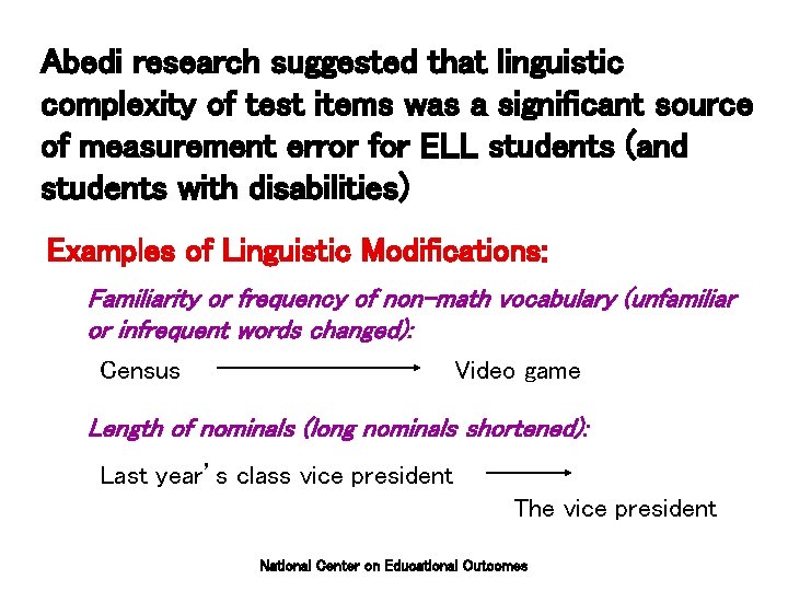 Abedi research suggested that linguistic complexity of test items was a significant source of