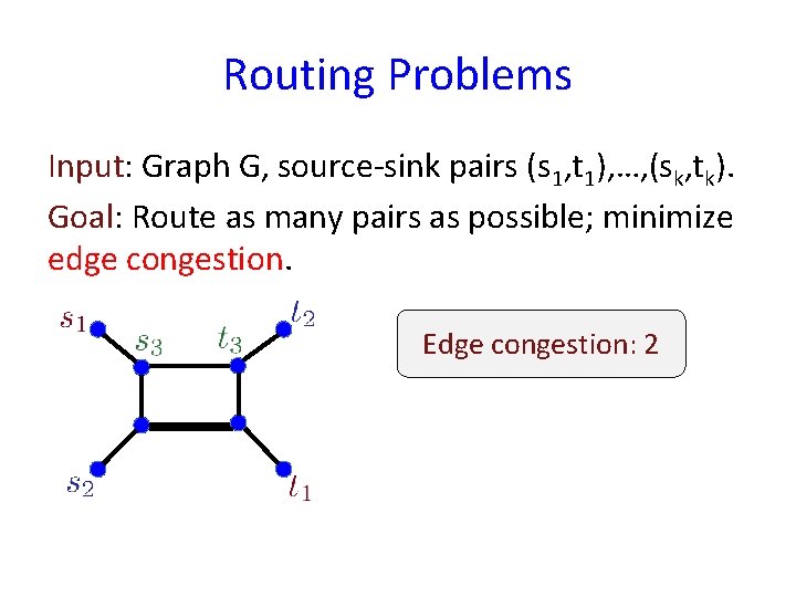 Routing Problems Input: Graph G, source-sink pairs (s 1, t 1), …, (sk, tk).