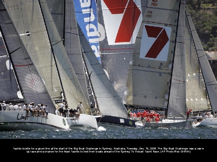 Yachts bustle for a good line at the start of the Big Boat Challenge