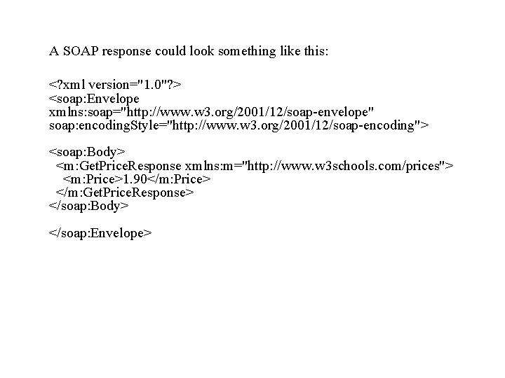 A SOAP response could look something like this: <? xml version="1. 0"? > <soap: