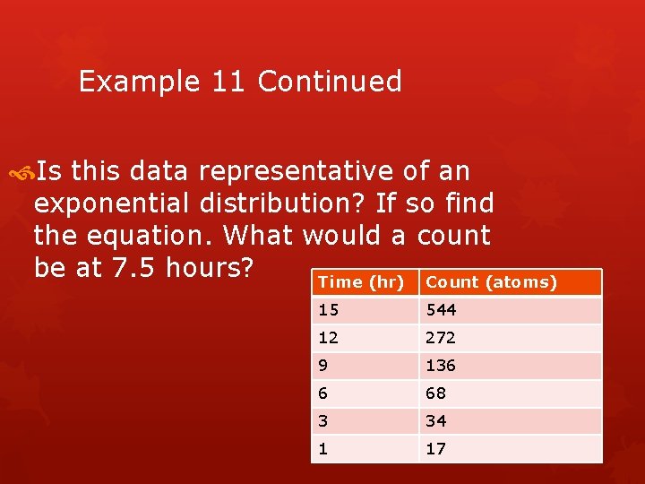 Example 11 Continued Is this data representative of an exponential distribution? If so find